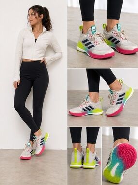 Adidas Crazyflight Women’s Volleyball Shoes Size 6 White Neon Pink Green Boost